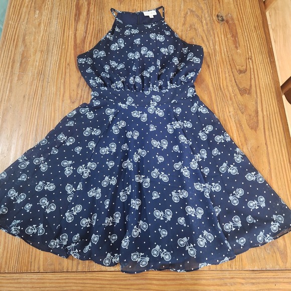 Maison Jules Navy Blue Halter Mini Dress Bicycles Polka Dot Small Beach Novelty - Picture 1 of 12